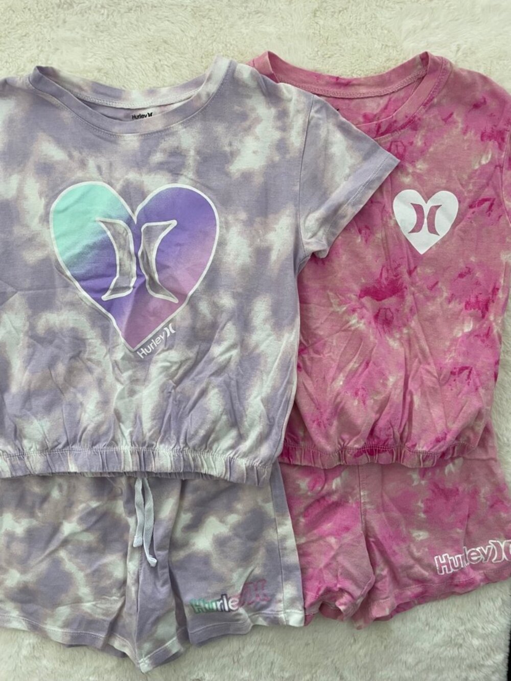 SALE! Hurley Tie-Dye Crop Top + Shorts Set Bundle M 10-12 Purple + Pink 2 Pack